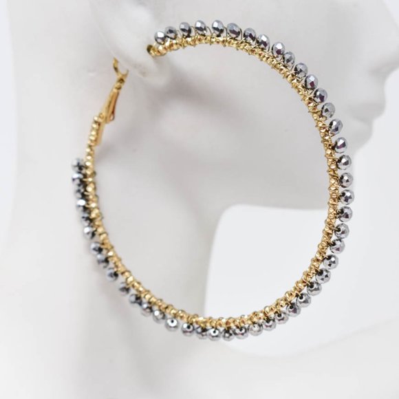 Thin Wired Hematite Gray Crystal Beads Earrings - Picture 3 of 12